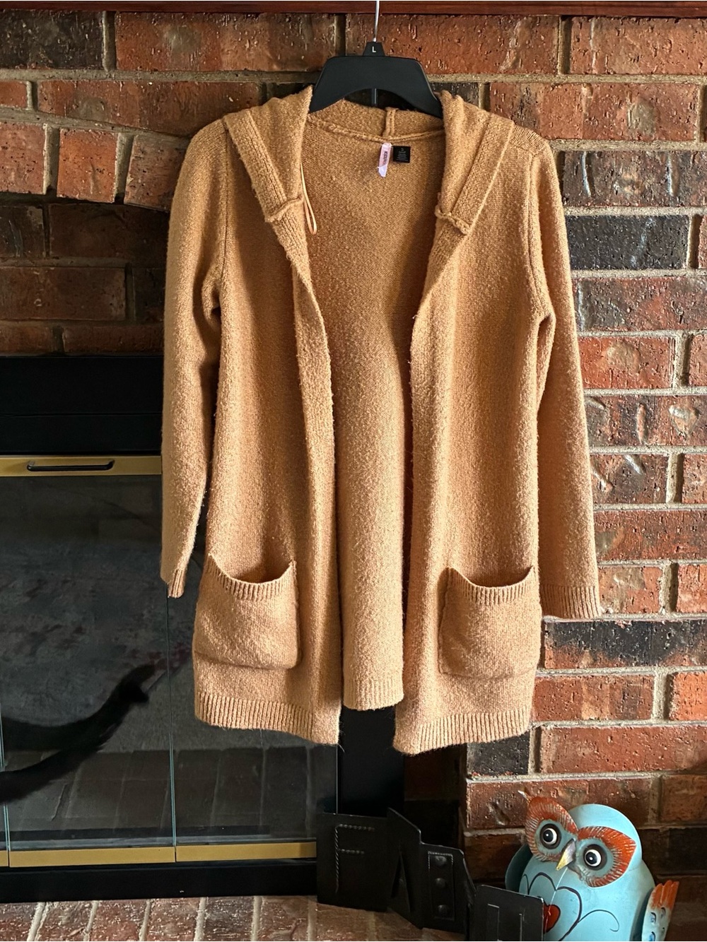 Love By Design Hooded Open-Front Cardigan in Camel Brown